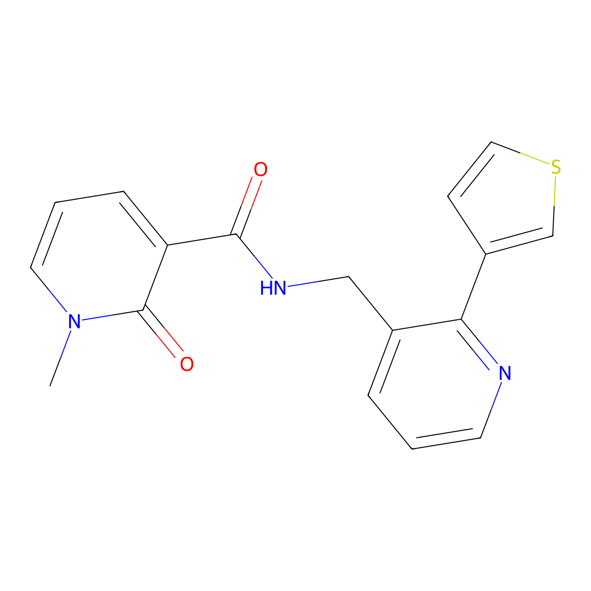 1-methyl-2-oxo-N-{[2-(thiophen-3-yl)pyridin-3-yl]methyl}-1,2-dihydropyridine-3-carboxamide molecular structure, CAS 2310205-37-7
