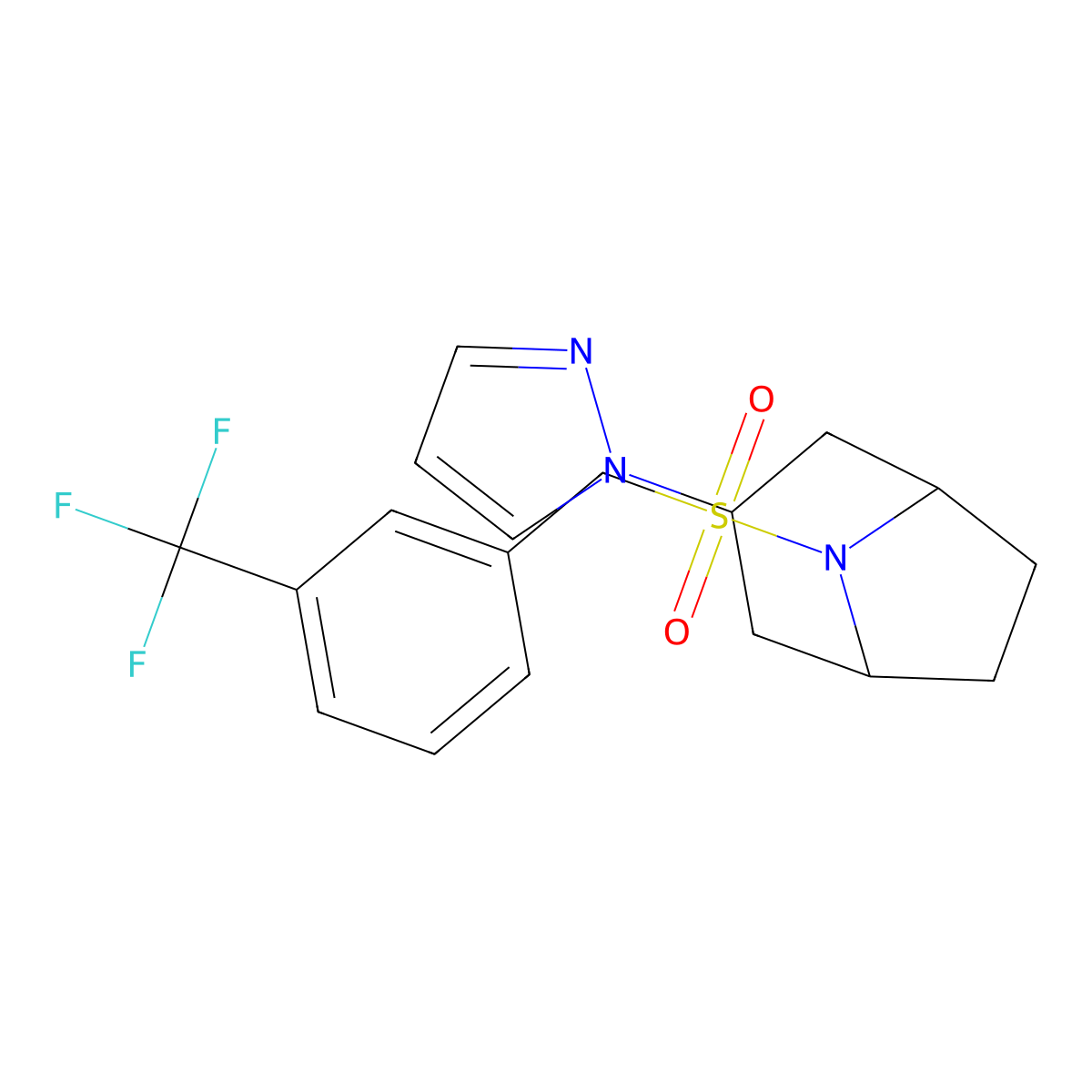 3-(1H-pyrazol-1-yl)-8-{[3-(trifluoromethyl)phenyl]methanesulfonyl}-8-azabicyclo[3.2.1]octane molecular structure, CAS 2310205-70-8