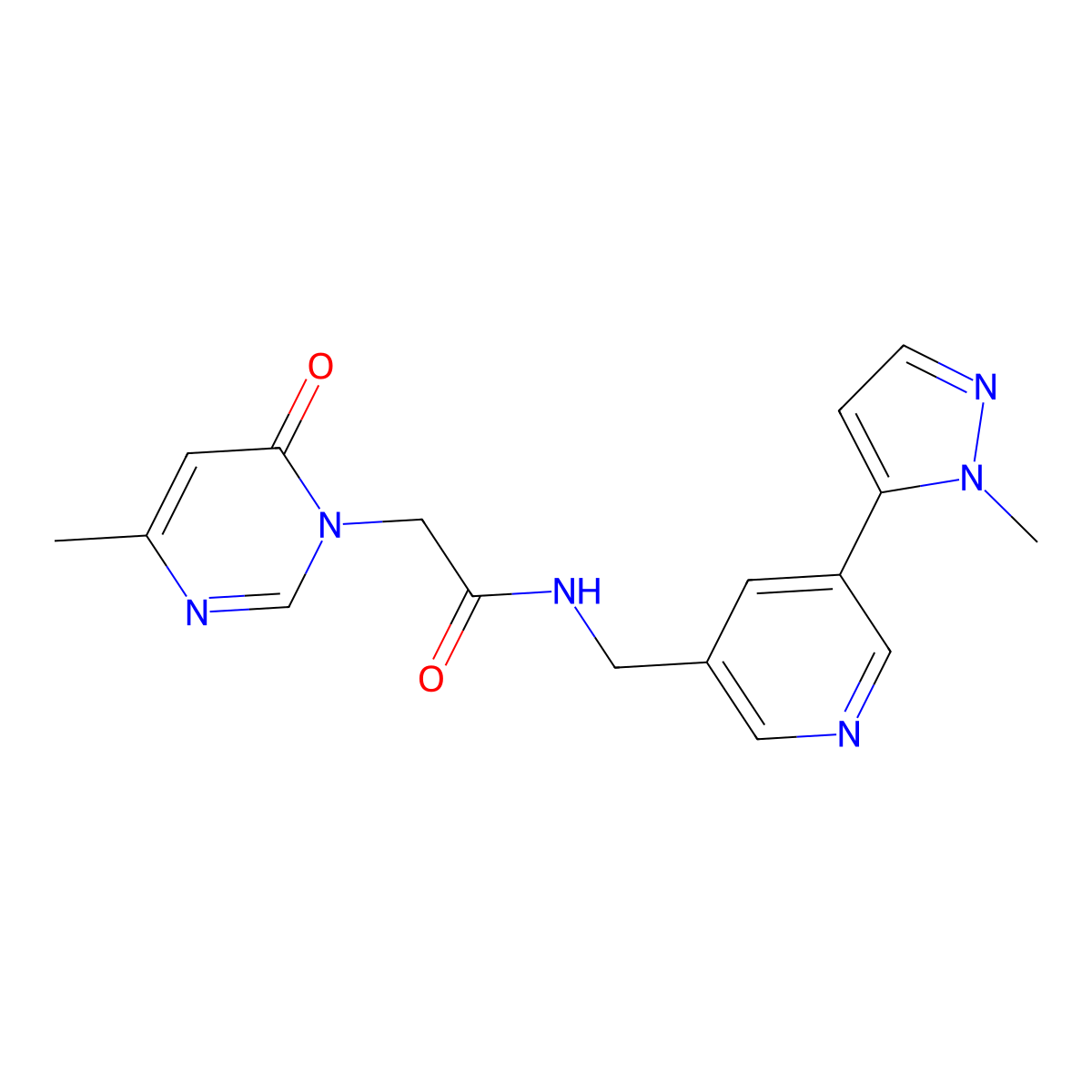 N-((5-(1-methyl-1H-pyrazol-5-yl)pyridin-3-yl)methyl)-2-(4-methyl-6-oxopyrimidin-1(6H)-yl)acetamide molecular structure, CAS 2310205-71-9