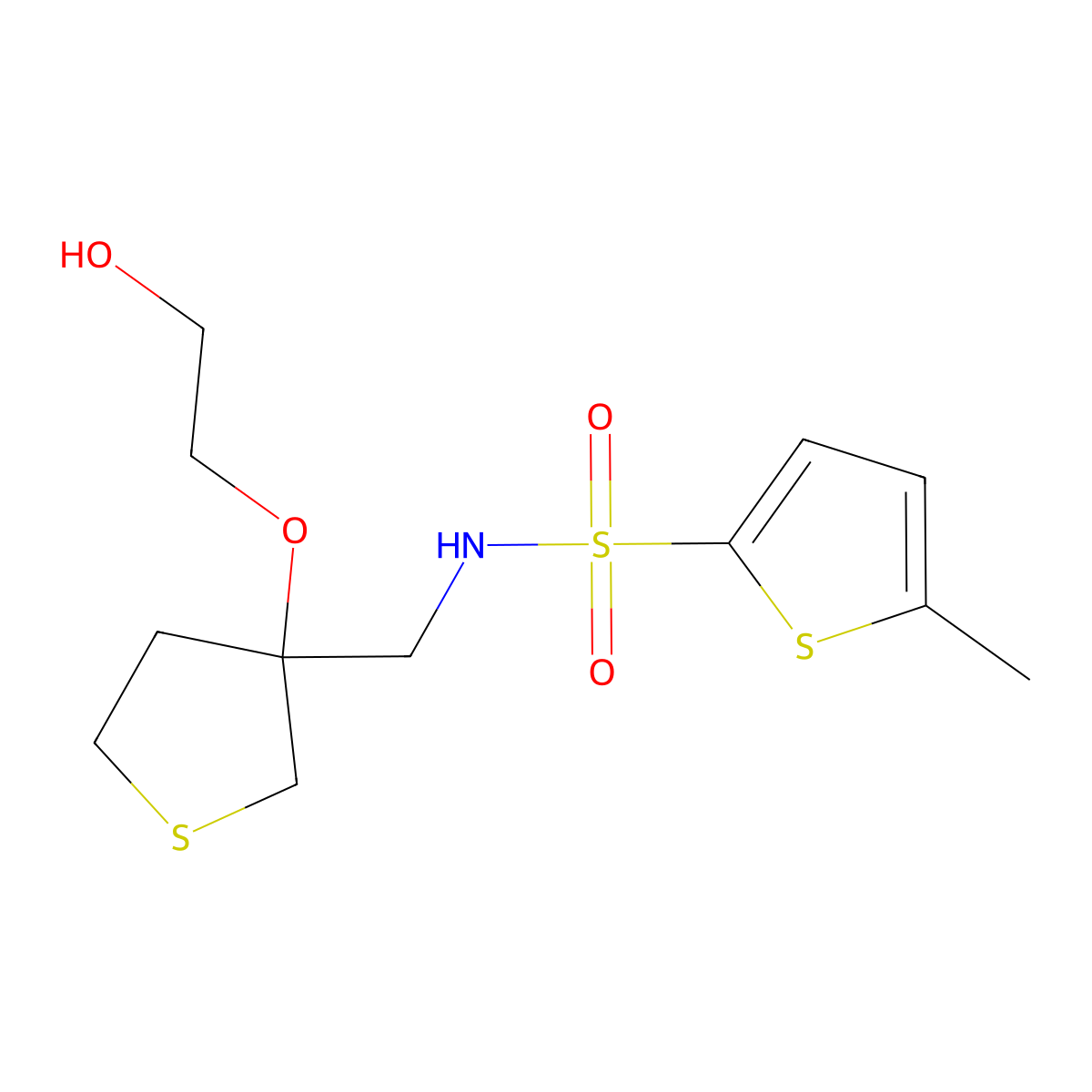 N-((3-(2-hydroxyethoxy)tetrahydrothiophen-3-yl)methyl)-5-methylthiophene-2-sulfonamide molecular structure, CAS 2310205-77-5