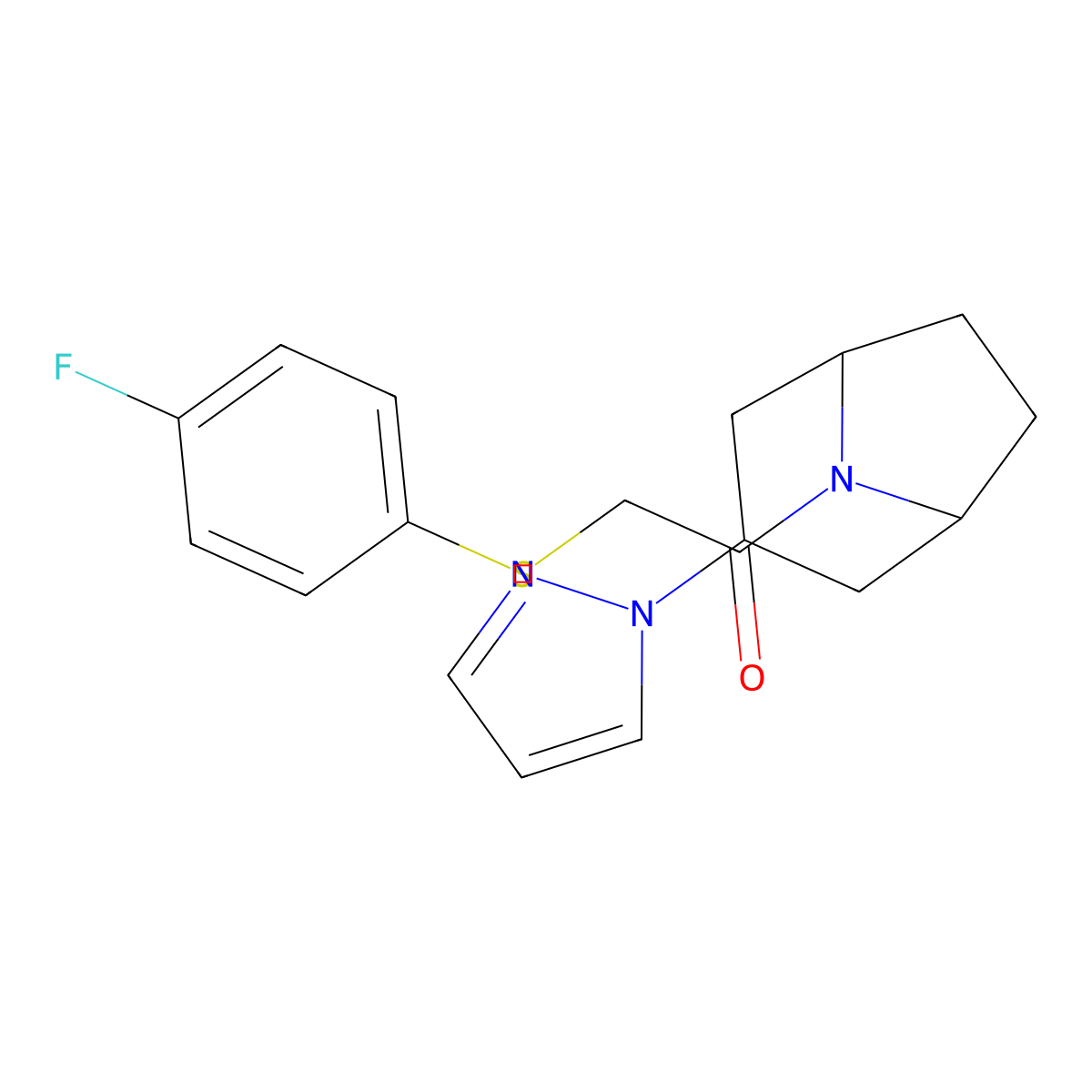 1-((1R,5S)-3-(1H-pyrazol-1-yl)-8-azabicyclo[3.2.1]octan-8-yl)-2-((4-fluorophenyl)thio)ethan-1-one molecular structure, CAS 2310206-16-5