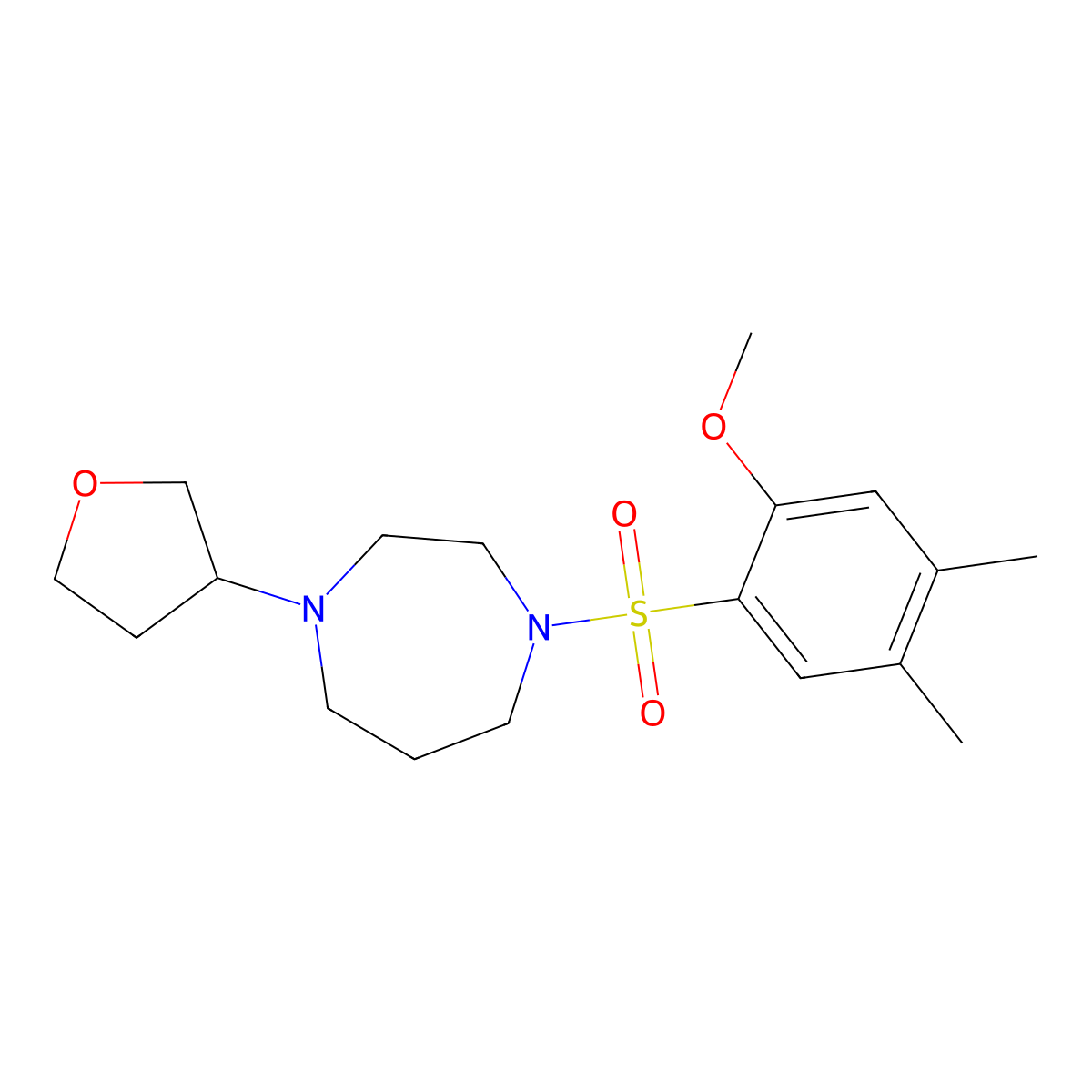 1-((2-Methoxy-4,5-dimethylphenyl)sulfonyl)-4-(tetrahydrofuran-3-yl)-1,4-diazepane molecular structure, CAS 2310206-26-7