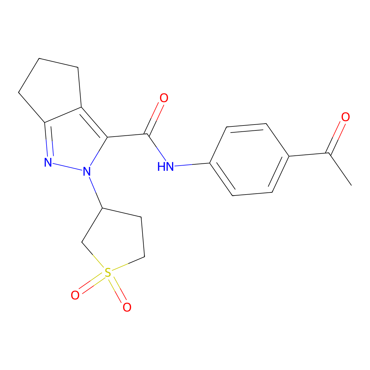 N-(4-acetylphenyl)-2-(1,1-dioxidotetrahydrothiophen-3-yl)-2,4,5,6-tetrahydrocyclopenta[c]pyrazole-3-carboxamide molecular structure, CAS 2310206-39-2