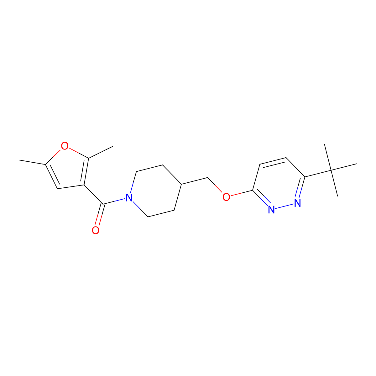 3-Tert-butyl-6-{[1-(2,5-dimethylfuran-3-carbonyl)piperidin-4-yl]methoxy}pyridazine molecular structure, CAS 2310206-72-3