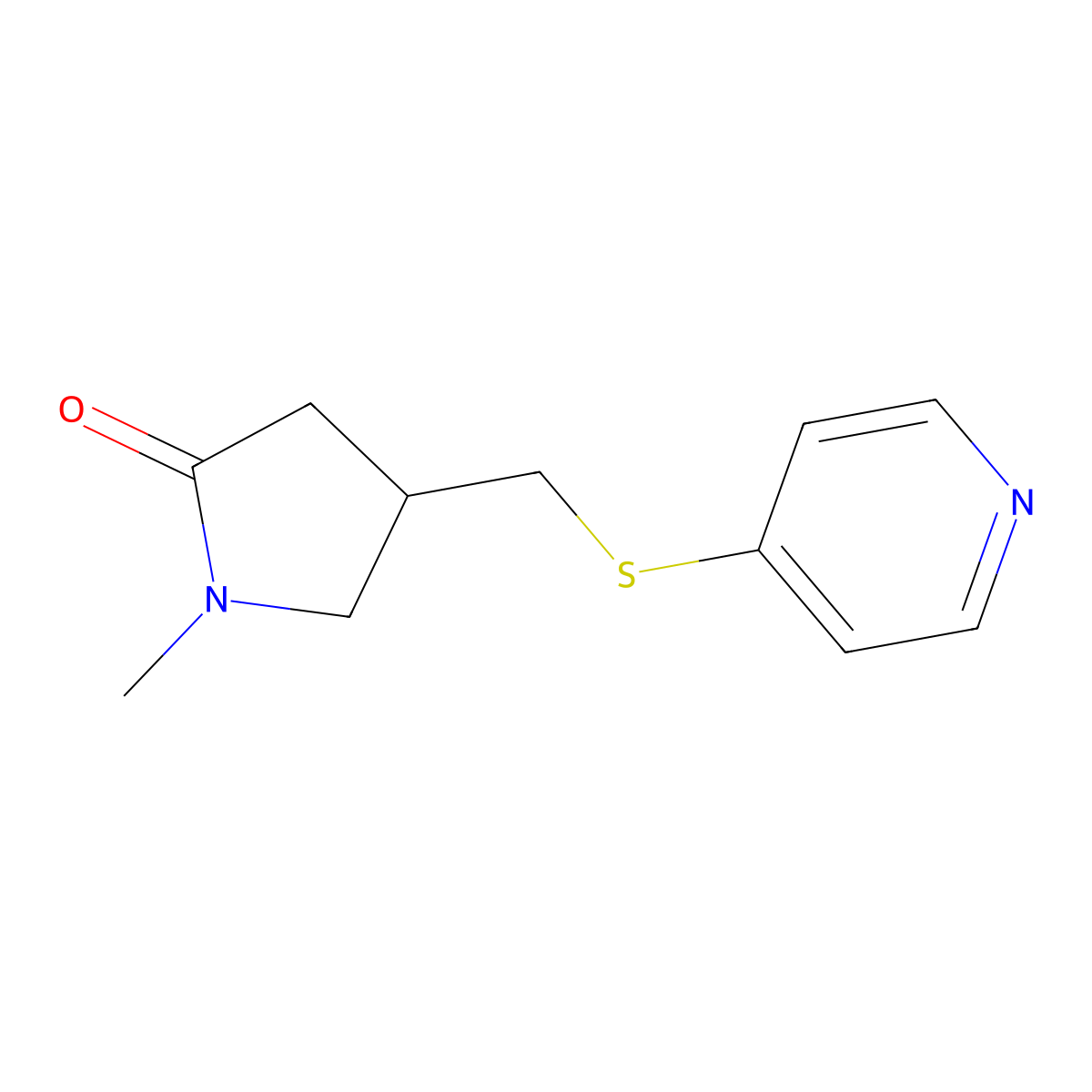 1-Methyl-4-((pyridin-4-ylthio)methyl)pyrrolidin-2-one molecular structure, CAS 2310206-80-3