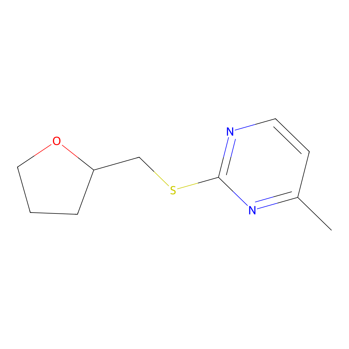 4-Methyl-2-{[(oxolan-2-yl)methyl]sulfanyl}pyrimidine molecular structure, CAS 2310206-99-4