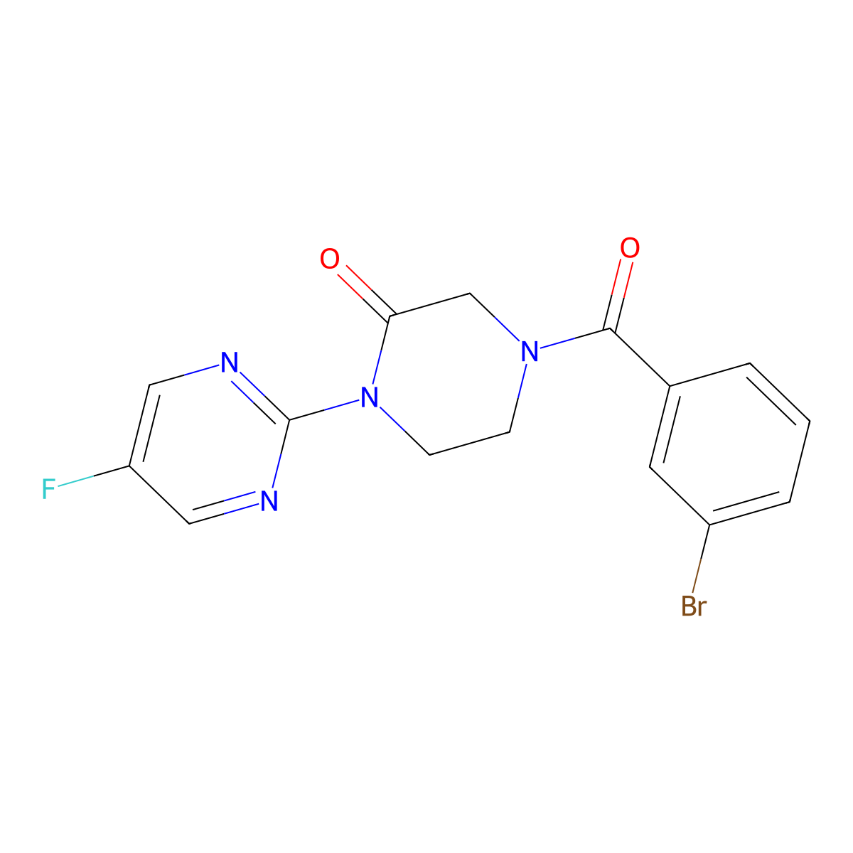 4-(3-Bromobenzoyl)-1-(5-fluoropyrimidin-2-yl)piperazin-2-one molecular structure, CAS 2310207-02-2