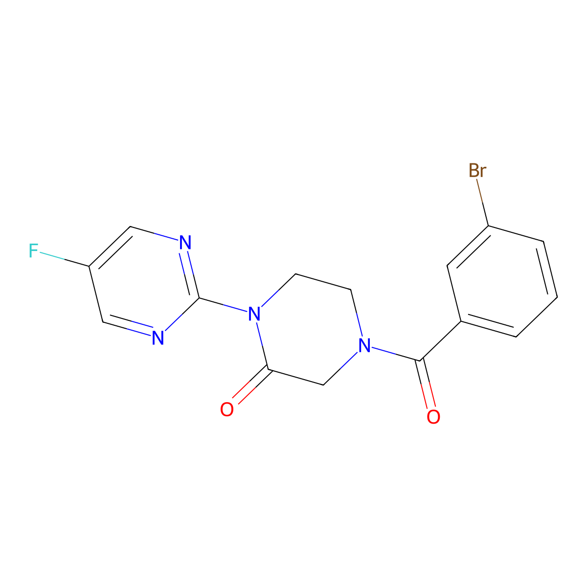 4-(3-Bromobenzoyl)-1-(5-fluoropyrimidin-2-yl)piperazin-2-one molecular structure, CAS 2310207-02-2