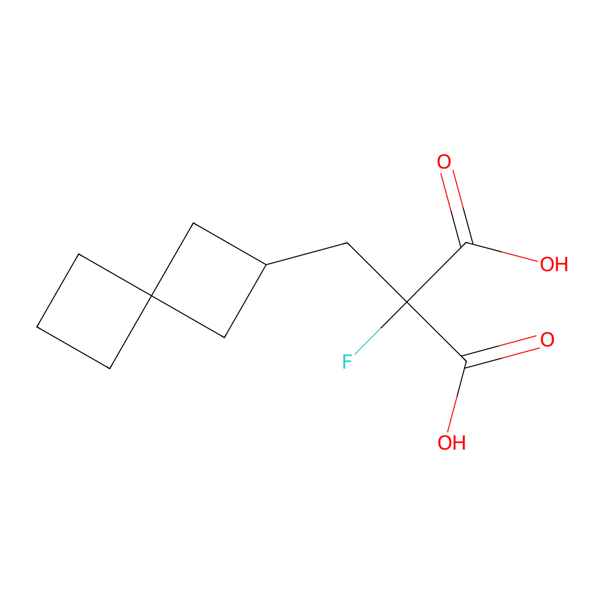 2-Fluoro-2-({spiro[3.3]heptan-2-yl}methyl)propanedioic acid molecular structure, CAS 2310207-29-3