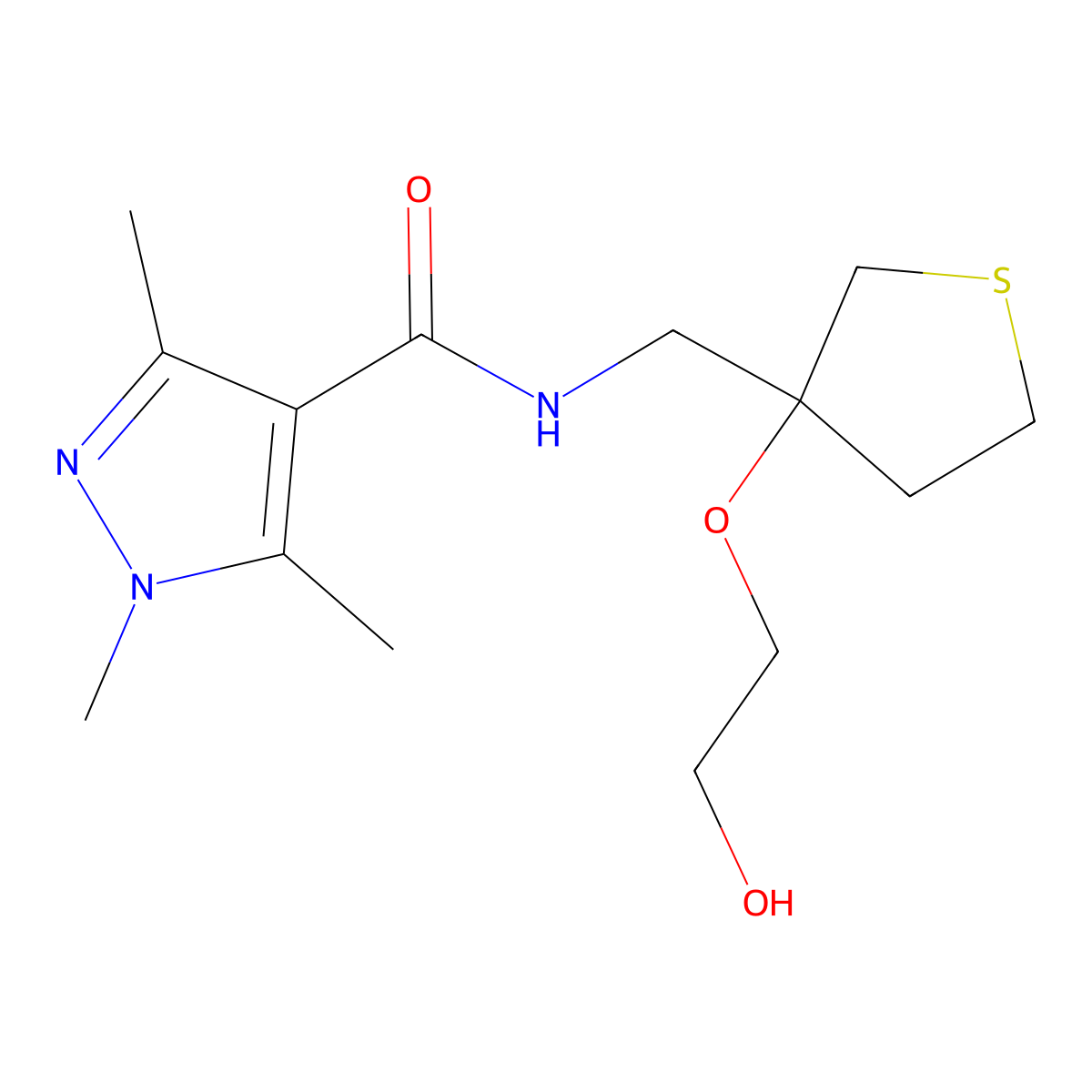 N-{[3-(2-hydroxyethoxy)thiolan-3-yl]methyl}-1,3,5-trimethyl-1H-pyrazole-4-carboxamide molecular structure, CAS 2310207-95-3