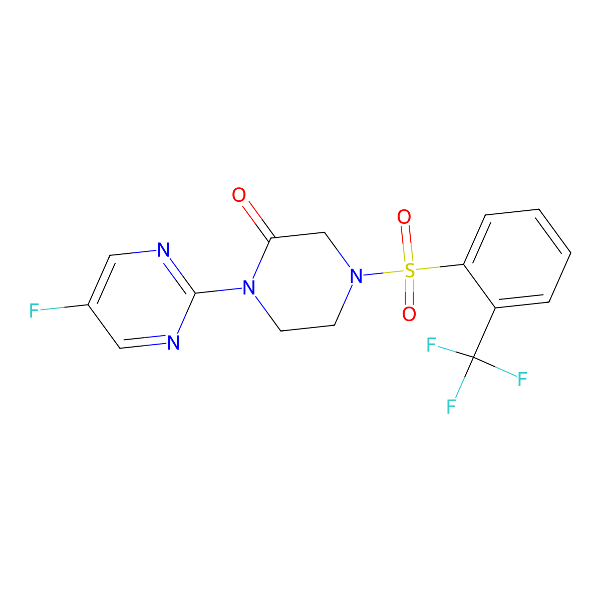 1-(5-Fluoropyrimidin-2-yl)-4-[2-(trifluoromethyl)benzenesulfonyl]piperazin-2-one molecular structure, CAS 2310208-22-9