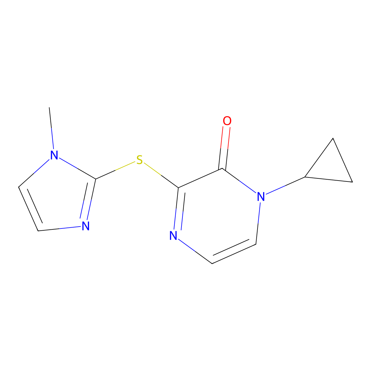 1-cyclopropyl-3-[(1-methyl-1H-imidazol-2-yl)sulfanyl]-1,2-dihydropyrazin-2-one molecular structure, CAS 2310208-56-9