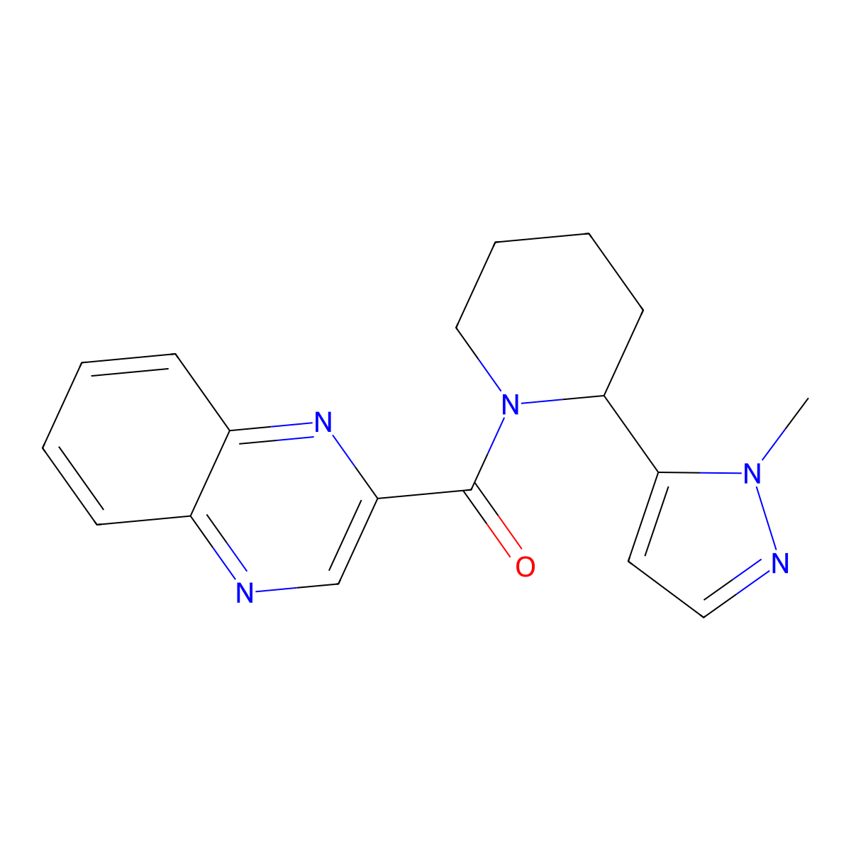 2-[2-(1-methyl-1H-pyrazol-5-yl)piperidine-1-carbonyl]quinoxaline molecular structure, CAS 2310208-60-5