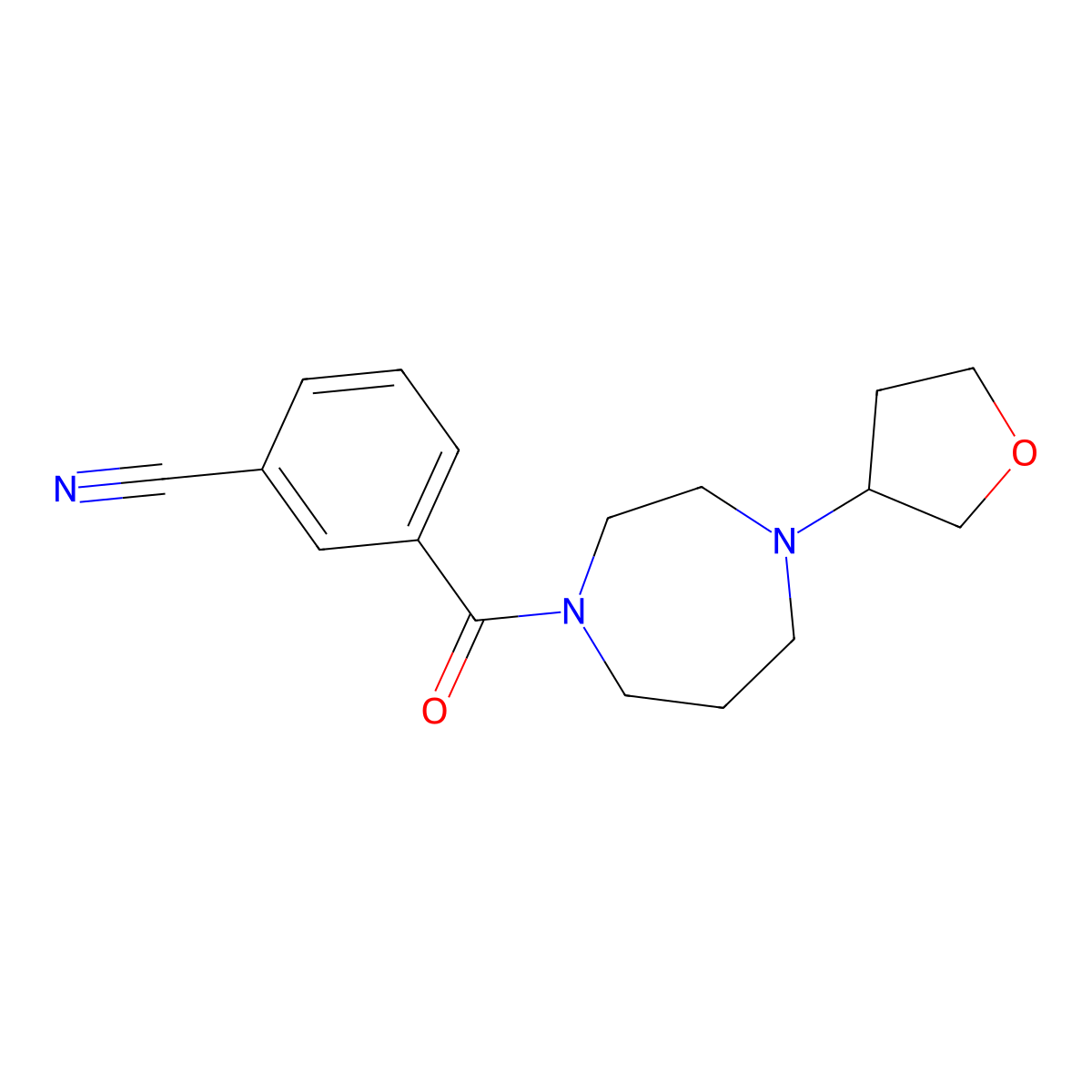 3-[4-(Oxolan-3-yl)-1,4-diazepane-1-carbonyl]benzonitrile molecular structure, CAS 2310208-67-2