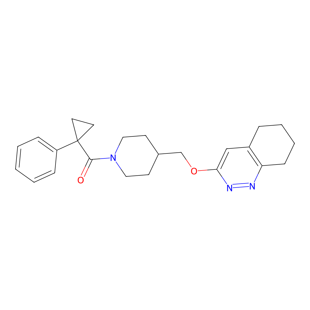 3-{[1-(1-Phenylcyclopropanecarbonyl)piperidin-4-yl]methoxy}-5,6,7,8-tetrahydrocinnoline molecular structure, CAS 2310208-72-9