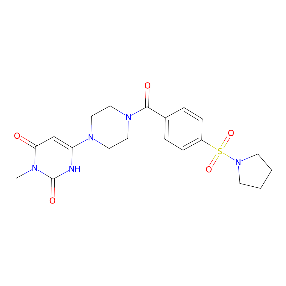 3-methyl-6-(4-(4-(pyrrolidin-1-ylsulfonyl)benzoyl)piperazin-1-yl)pyrimidine-2,4(1H,3H)-dione molecular structure, CAS 2310208-77-4