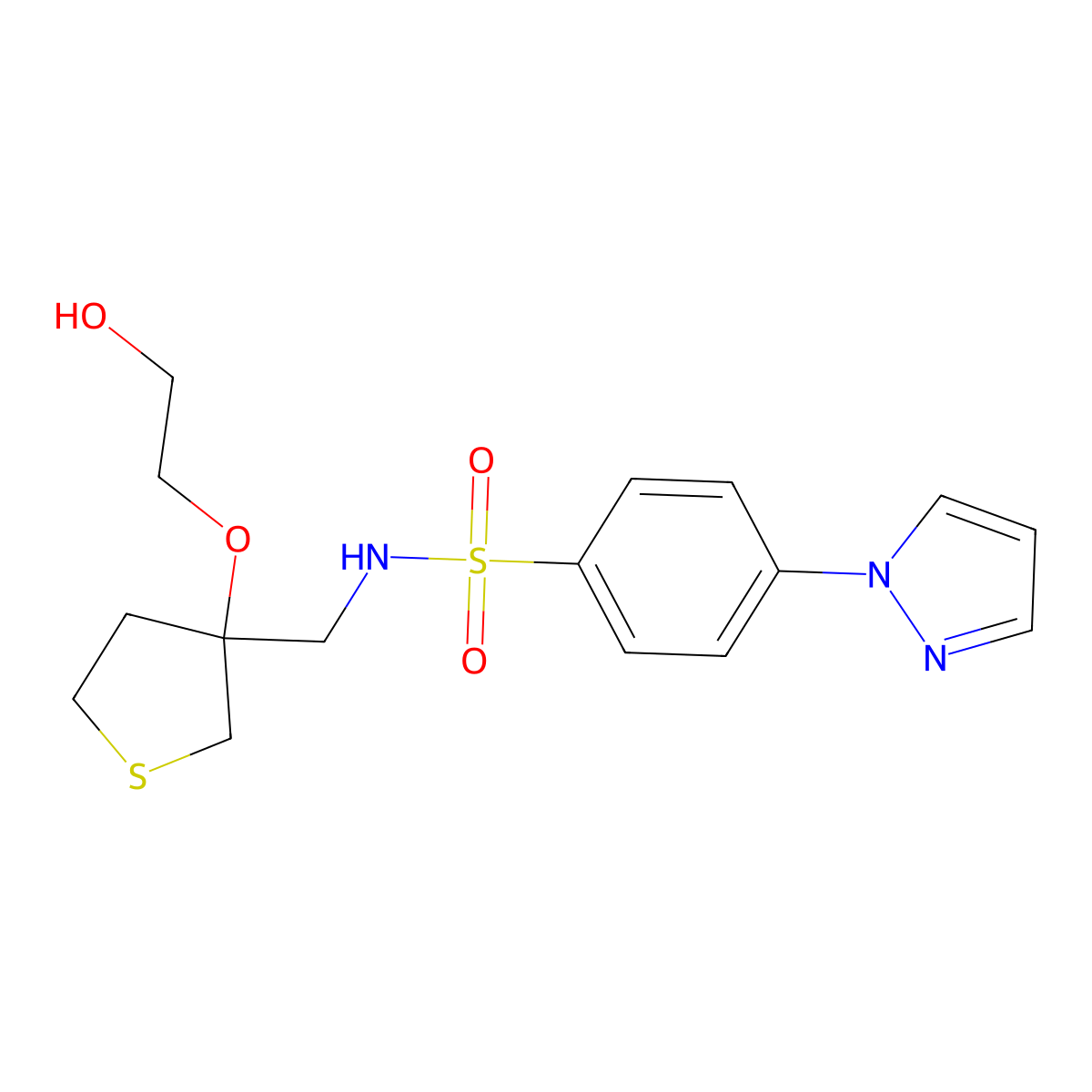 N-{[3-(2-hydroxyethoxy)thiolan-3-yl]methyl}-4-(1H-pyrazol-1-yl)benzene-1-sulfonamide molecular structure, CAS 2310208-83-2