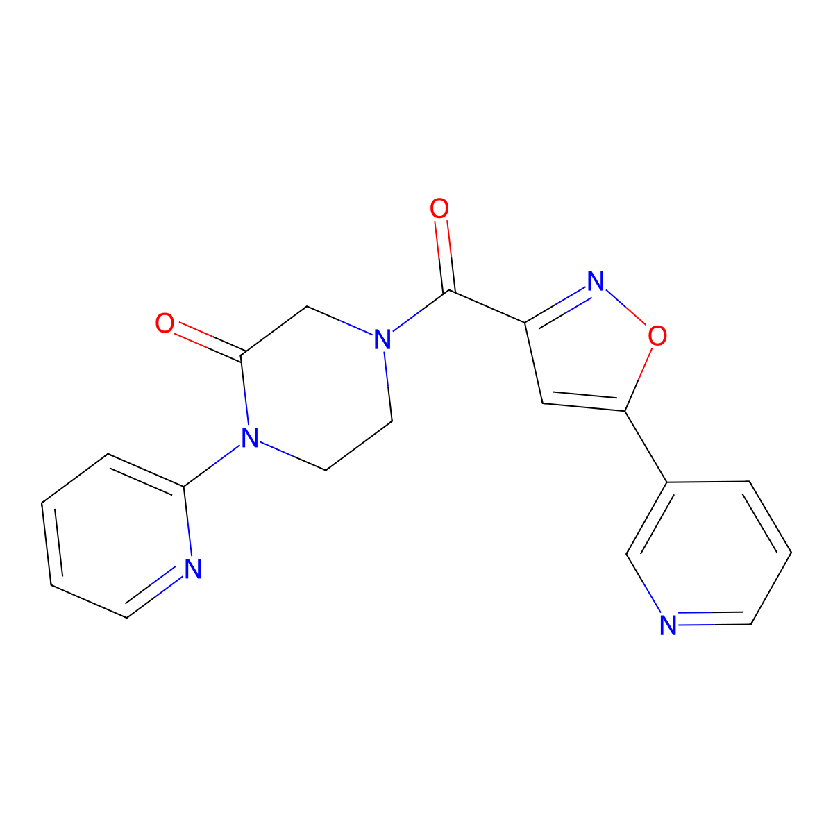 1-(Pyridin-2-yl)-4-[5-(pyridin-3-yl)-1,2-oxazole-3-carbonyl]piperazin-2-one molecular structure, CAS 2310208-86-5