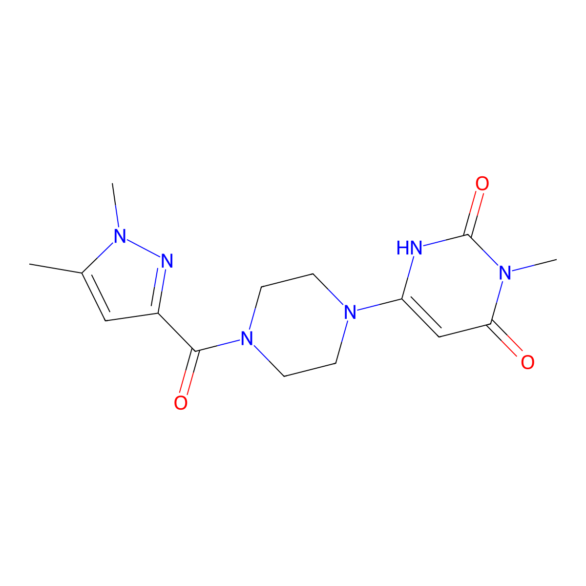 6-[4-(1,5-dimethyl-1H-pyrazole-3-carbonyl)piperazin-1-yl]-3-methyl-1,2,3,4-tetrahydropyrimidine-2,4-dione molecular structure, CAS 2310209-09-5