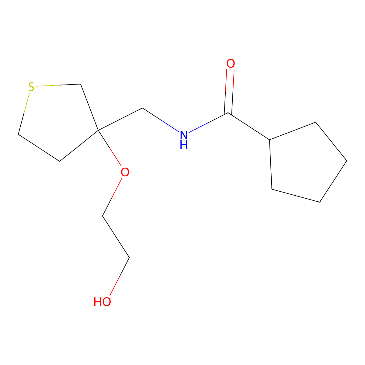 N-{[3-(2-hydroxyethoxy)thiolan-3-yl]methyl}cyclopentanecarboxamide molecular structure, CAS 2310220-66-5