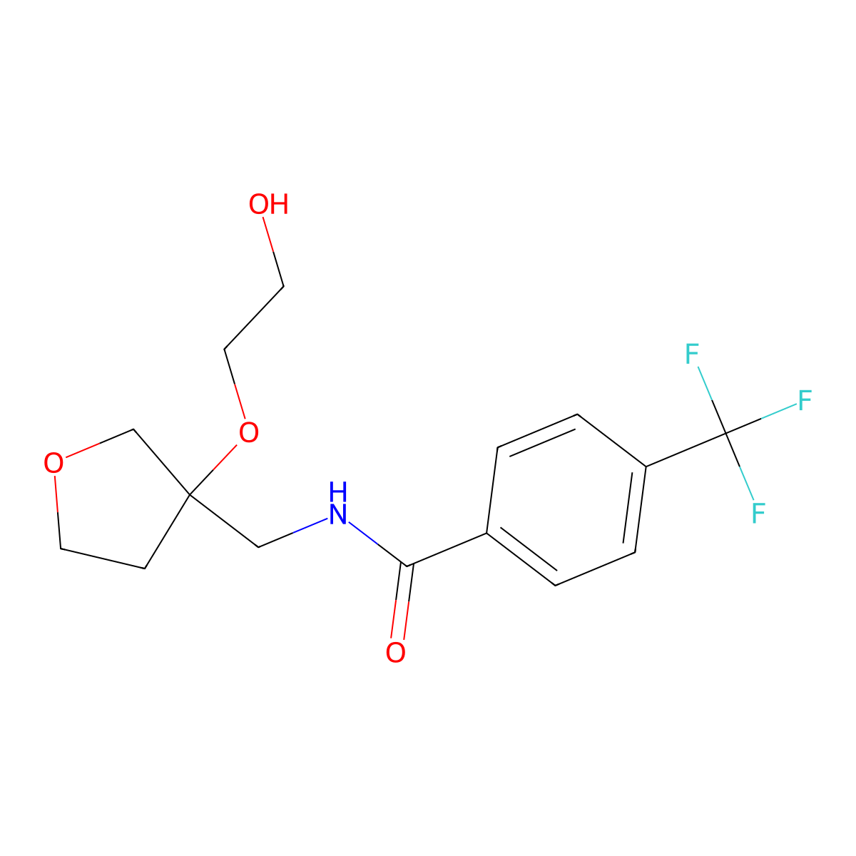 N-((3-(2-hydroxyethoxy)tetrahydrofuran-3-yl)methyl)-4-(trifluoromethyl)benzamide molecular structure, CAS 2310223-03-9