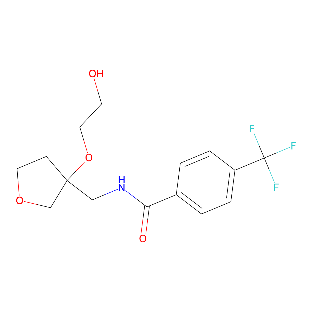 N-((3-(2-hydroxyethoxy)tetrahydrofuran-3-yl)methyl)-4-(trifluoromethyl)benzamide molecular structure, CAS 2310223-03-9
