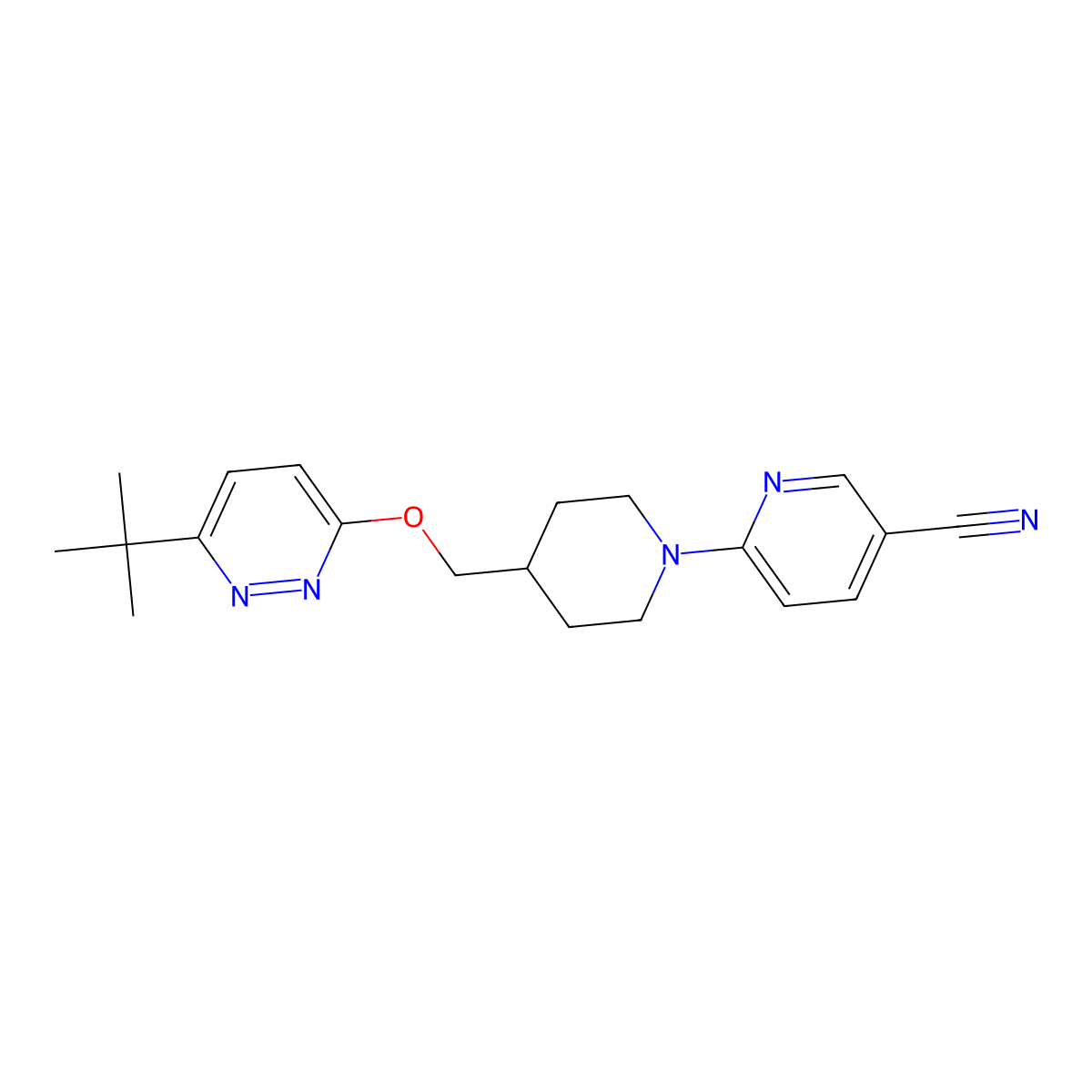 6-(4-{[(6-Tert-butylpyridazin-3-yl)oxy]methyl}piperidin-1-yl)pyridine-3-carbonitrile molecular structure, CAS 2310223-28-8