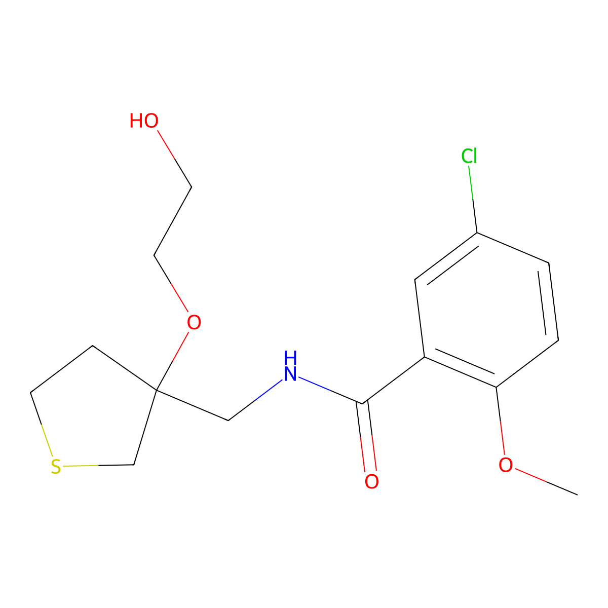 5-chloro-N-{[3-(2-hydroxyethoxy)thiolan-3-yl]methyl}-2-methoxybenzamide molecular structure, CAS 2310225-74-0