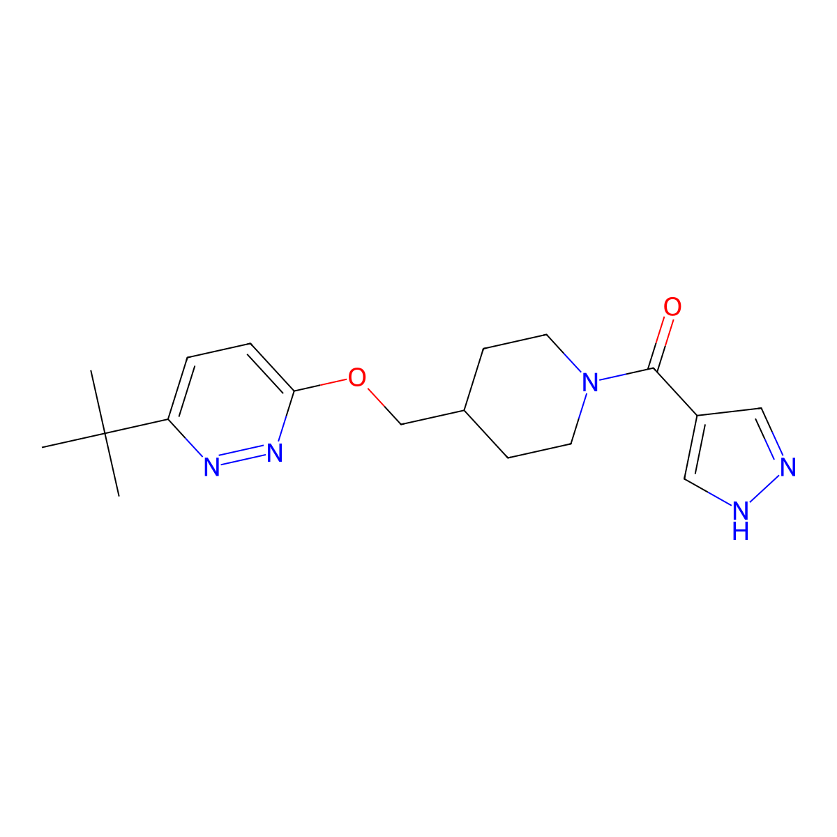 3-tert-butyl-6-{[1-(1H-pyrazole-4-carbonyl)piperidin-4-yl]methoxy}pyridazine molecular structure, CAS 2310226-29-8