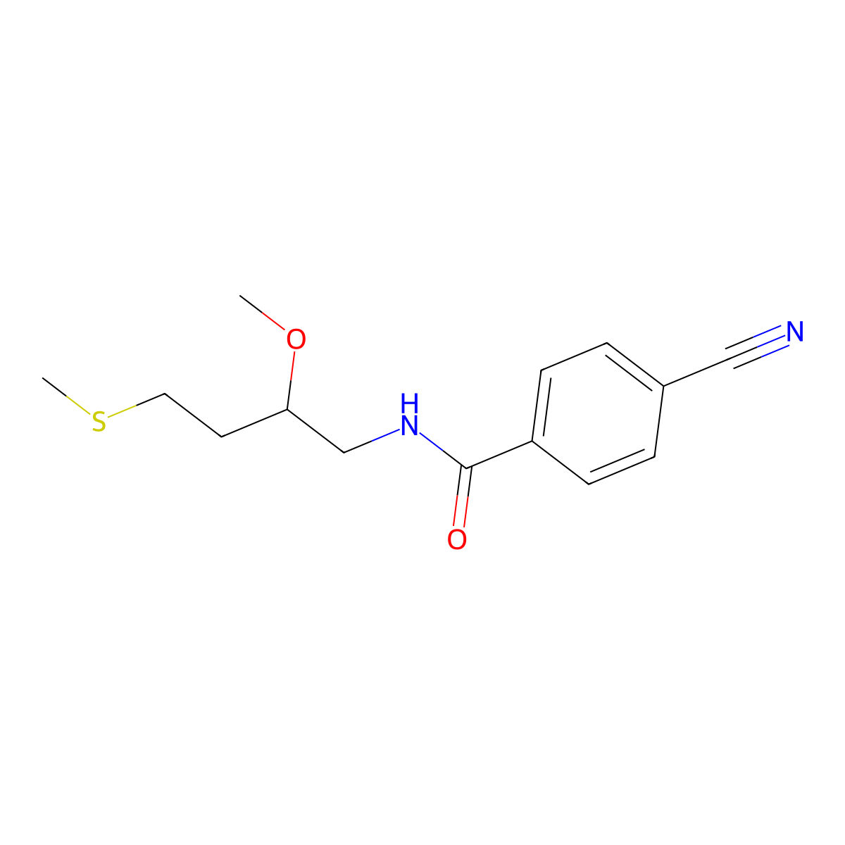 4-Cyano-N-(2-methoxy-4-methylsulfanylbutyl)benzamide molecular structure, CAS 2310226-41-4