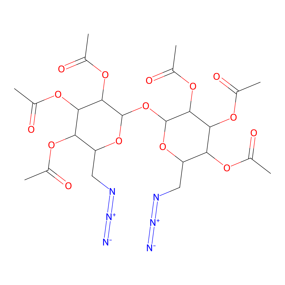 6,6'-Diazido-6,6'-dideoxy-alpha,alpha-D-trehalose hexaacetate molecular structure, CAS 23103-34-6