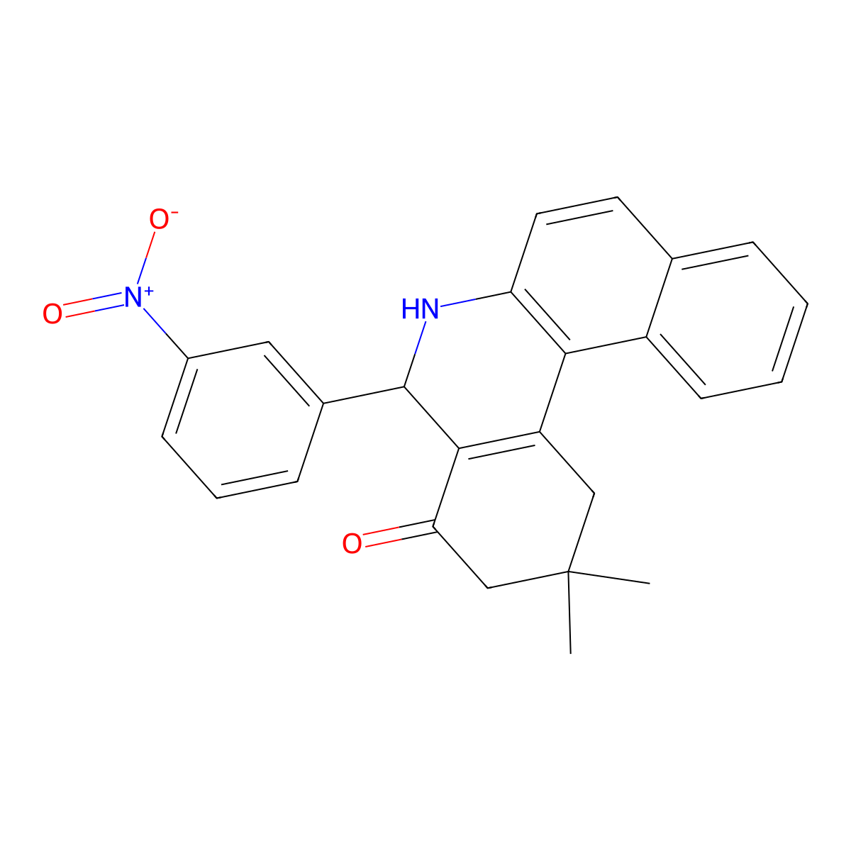 2,2-dimethyl-5-(3-nitrophenyl)-2,3,5,6-tetrahydrobenzo[a]phenanthridin-4(1H)-one molecular structure, CAS 23107-65-5