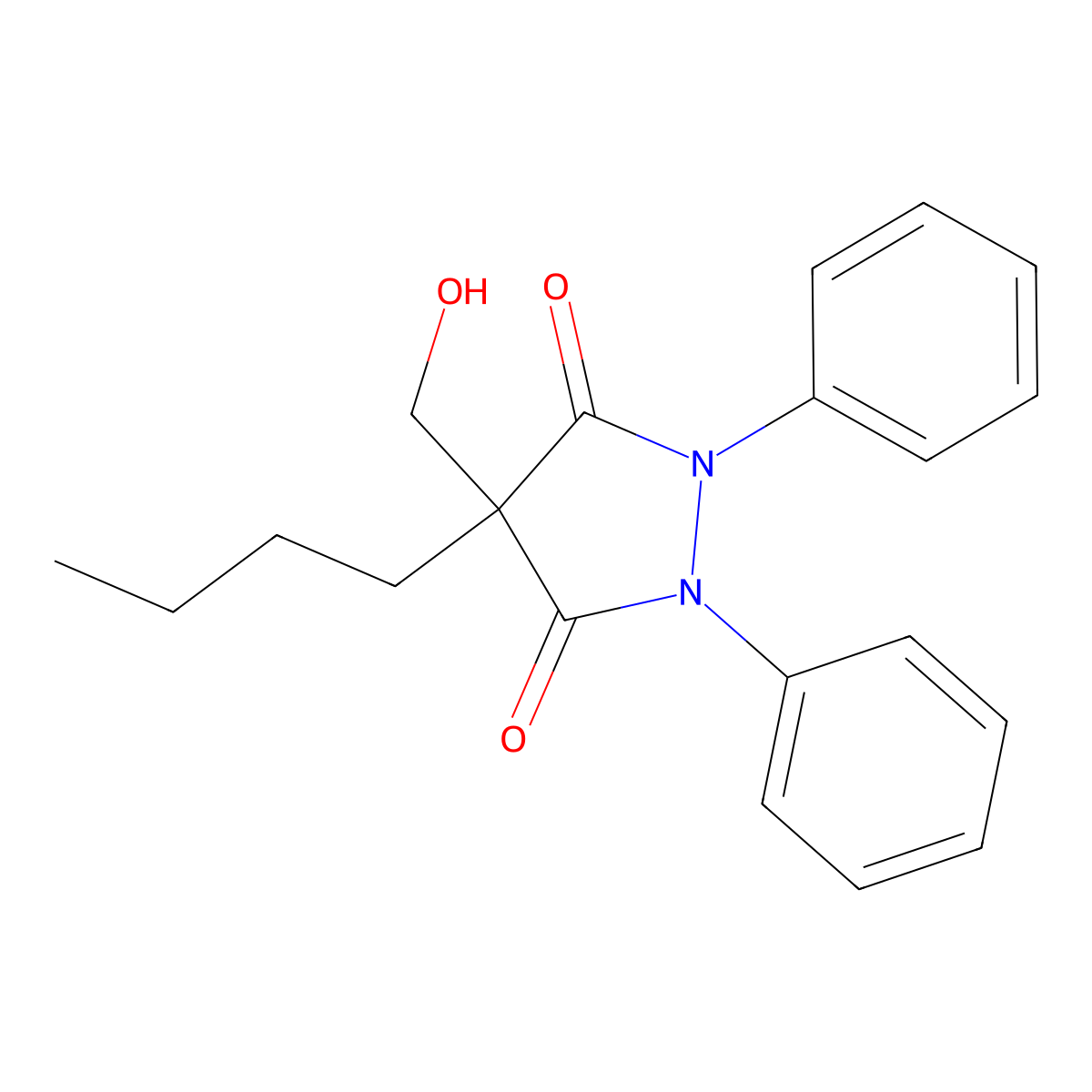 3,5-Pyrazolidinedione, 4-butyl-4-(hydroxymethyl)-1,2-diphenyl- molecular structure, CAS 23111-33-3
