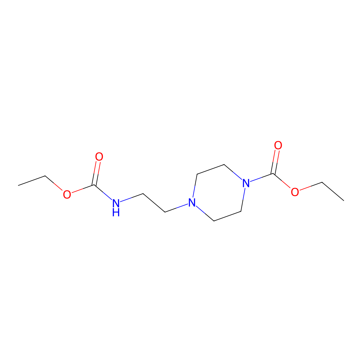 1-Piperazinecarboxylic acid, 4-(2-(ethoxycarbonylimino)ethyl)-, ethyl ester molecular structure, CAS 23111-69-5