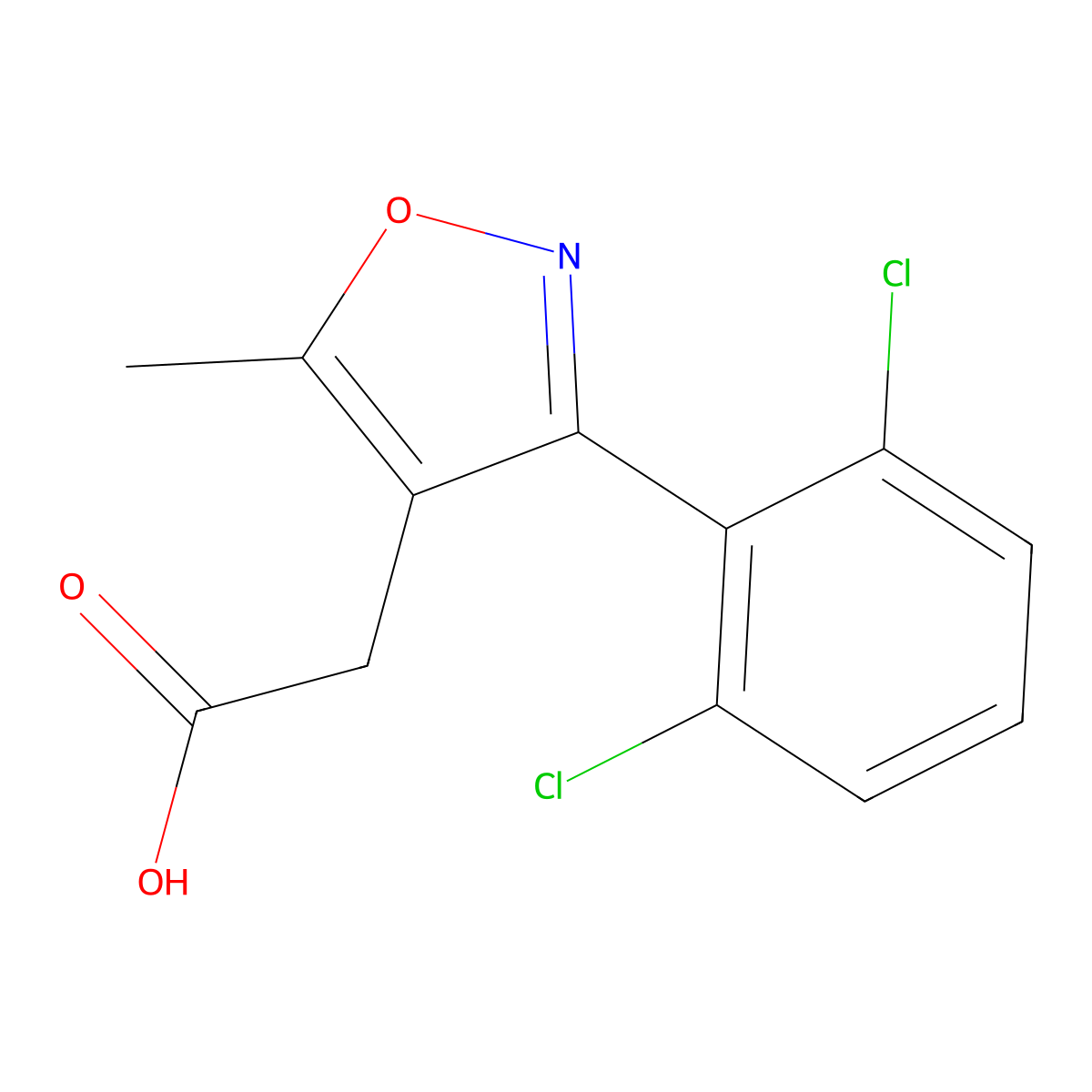 2-(3-(2,6-Dichlorophenyl)-5-methylisoxazol-4-YL)acetic acid molecular structure, CAS 23118-24-3
