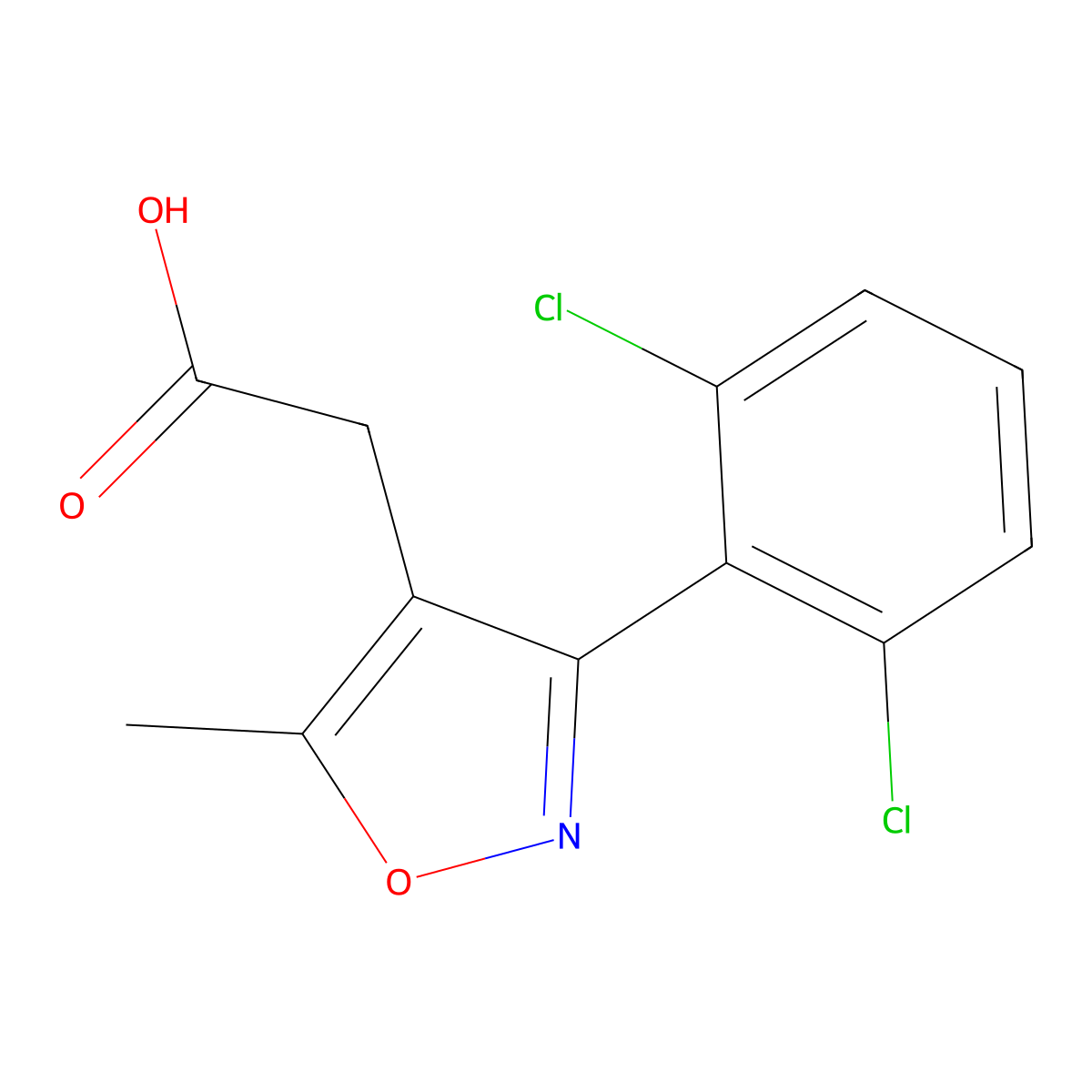 2-(3-(2,6-Dichlorophenyl)-5-methylisoxazol-4-YL)acetic acid molecular structure, CAS 23118-24-3
