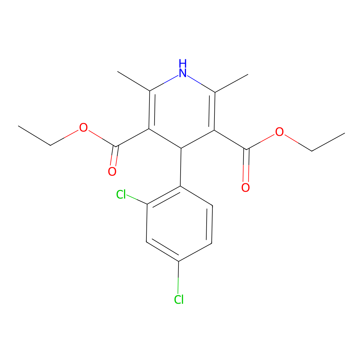 Diethyl 4-(2,4-dichlorophenyl)-2,6-dimethyl-1,4-dihydropyridine-3,5-dicarboxylate molecular structure, CAS 23118-52-7