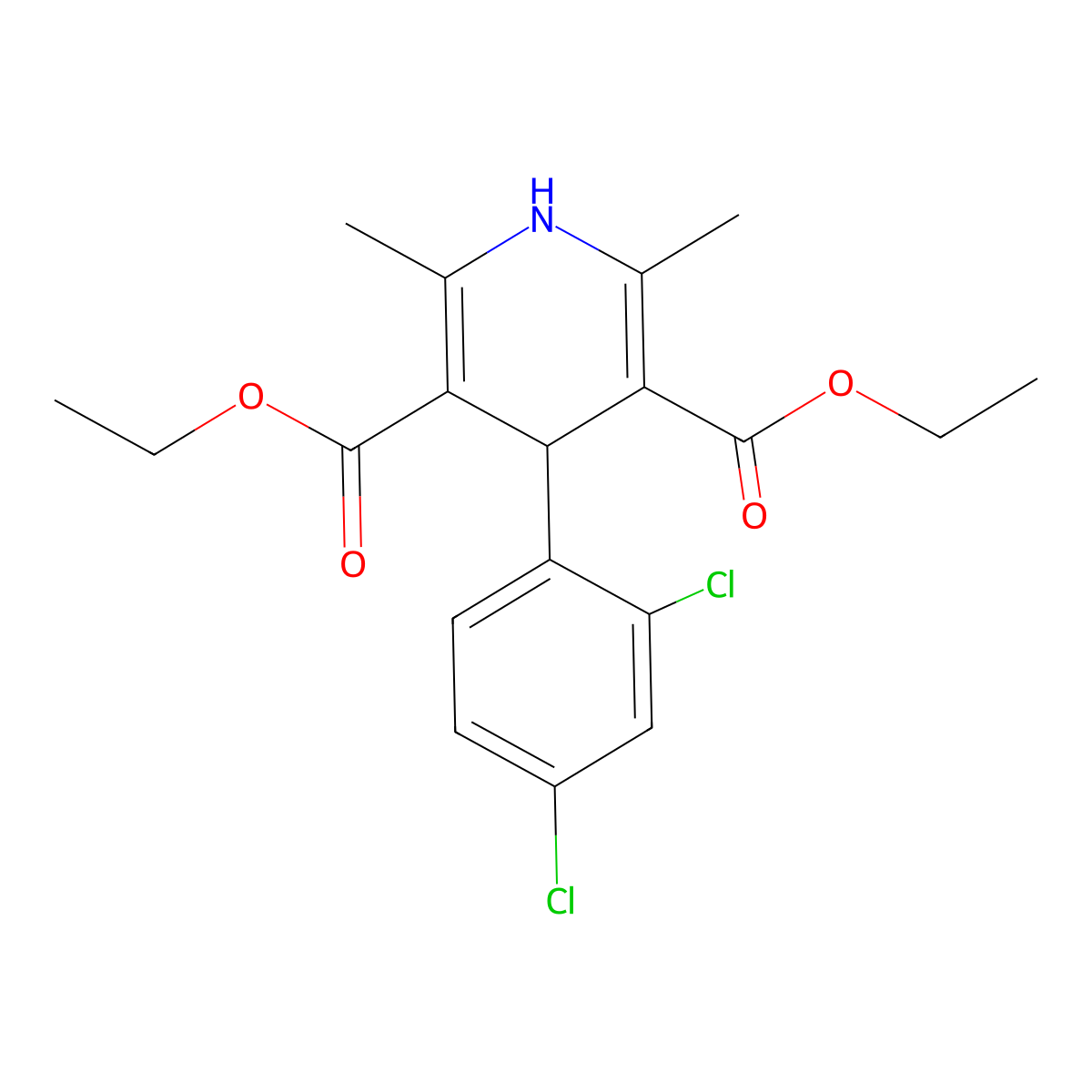 Diethyl 4-(2,4-dichlorophenyl)-2,6-dimethyl-1,4-dihydropyridine-3,5-dicarboxylate molecular structure, CAS 23118-52-7