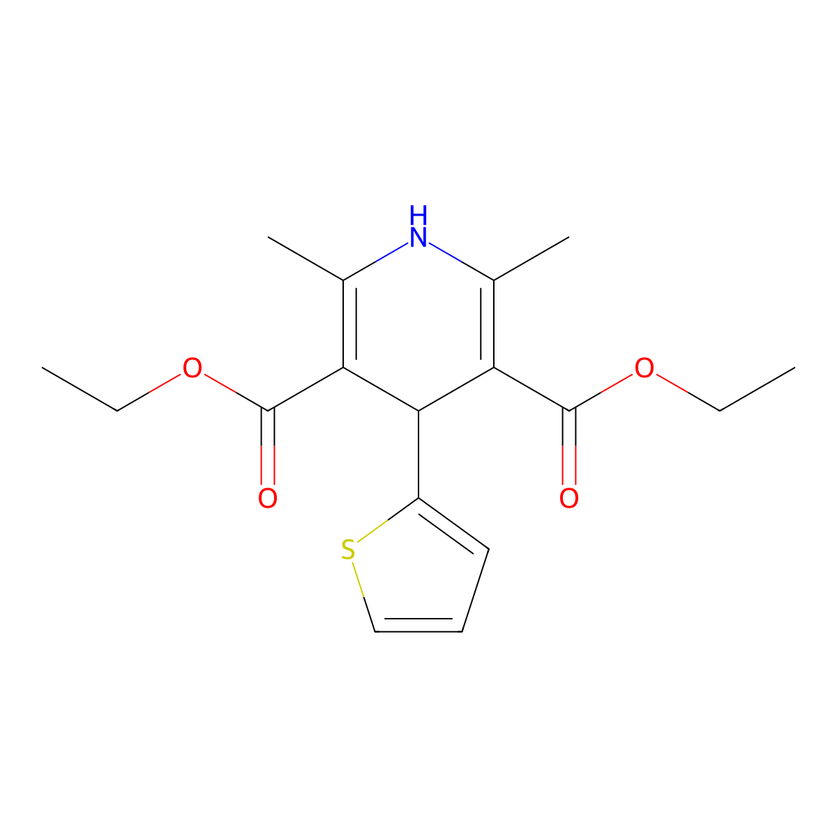 3,5-Diethyl 1,4-dihydro-2,6-dimethyl-4-(2-thienyl)-3,5-pyridinedicarboxylate molecular structure, CAS 23118-58-3