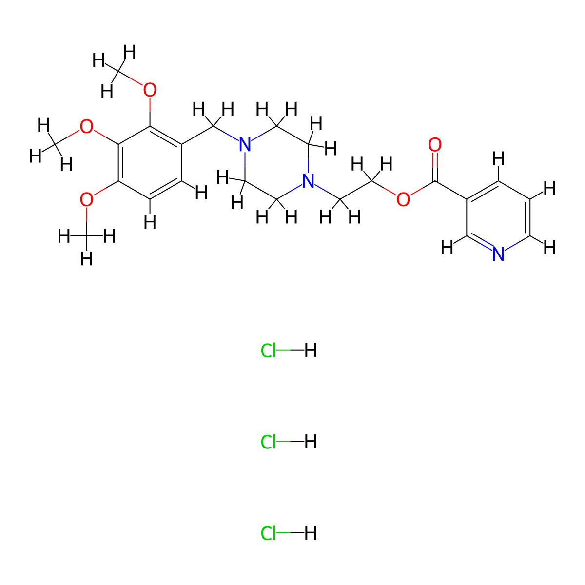 Ninerafaxstat trihydrochloride molecular structure, CAS 2311824-72-1