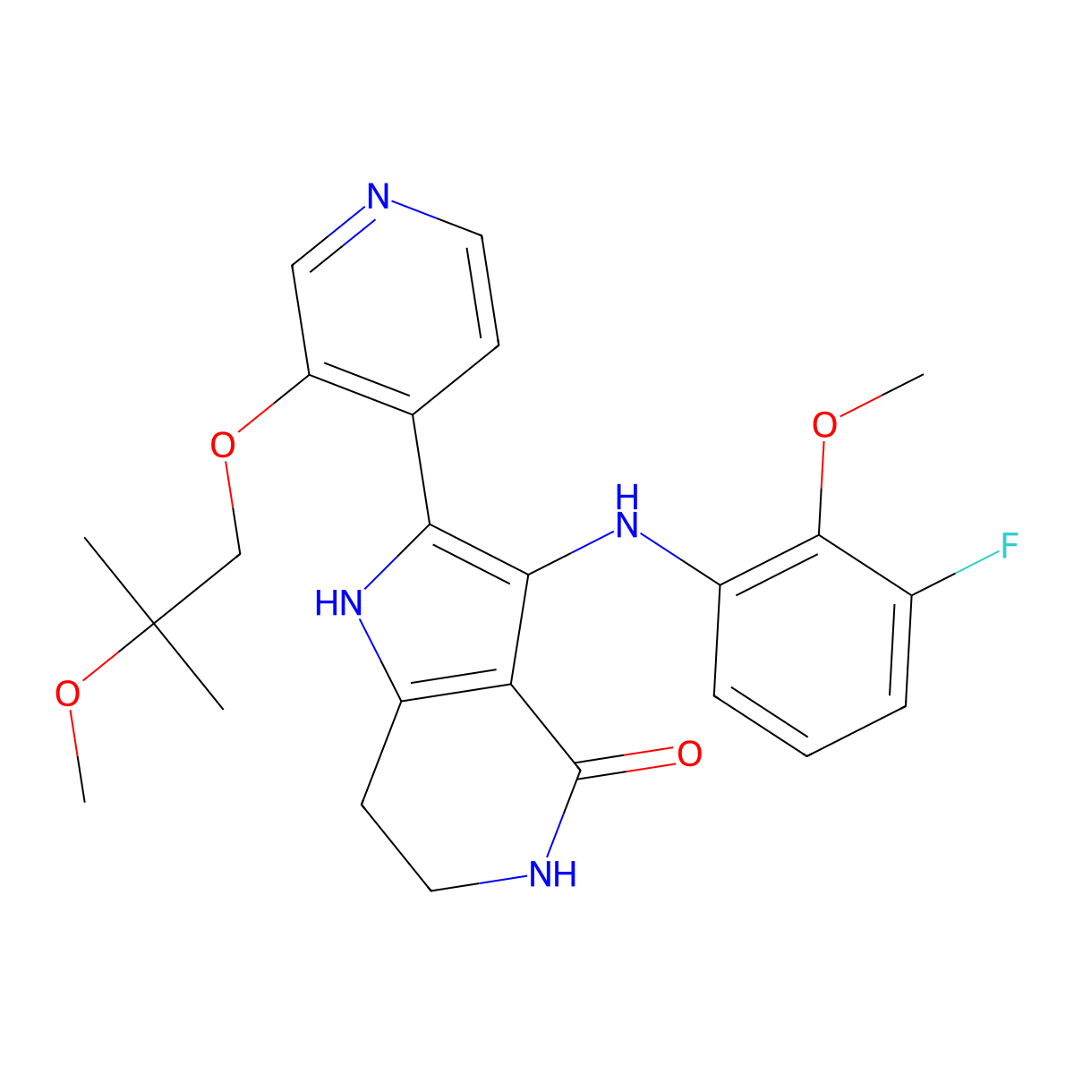 3-(3-Fluoro-2-methoxyanilino)-2-[3-(2-methoxy-2-methylpropoxy)-4-pyridinyl]-1,5,6,7-tetrahydropyrrolo[3,2-c]pyridin-4-one molecular structure, CAS 2311901-93-4