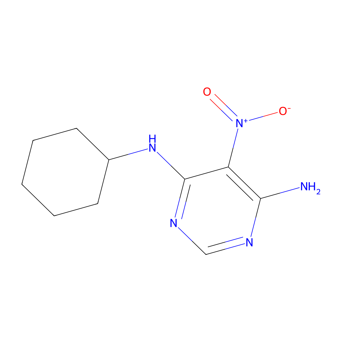N4-cyclohexyl-5-nitropyrimidine-4,6-diamine molecular structure, CAS 23120-19-6