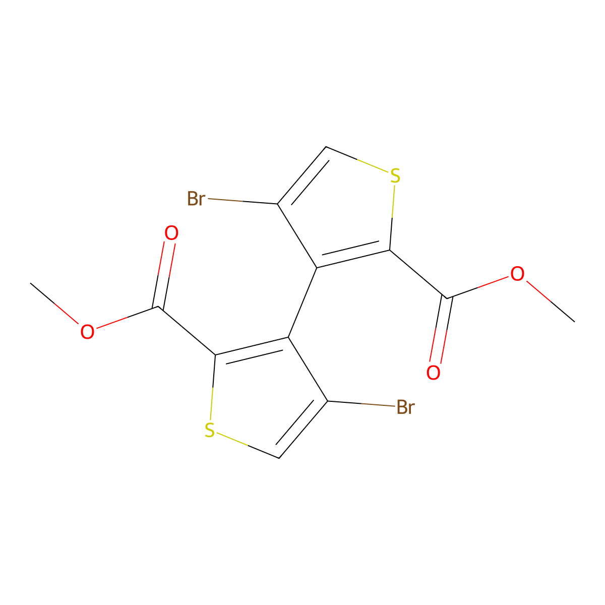 Methyl 4-bromo-3-(4-bromo-2-methoxycarbonylthiophen-3-yl)thiophene-2-carboxylate molecular structure, CAS 23122-66-9