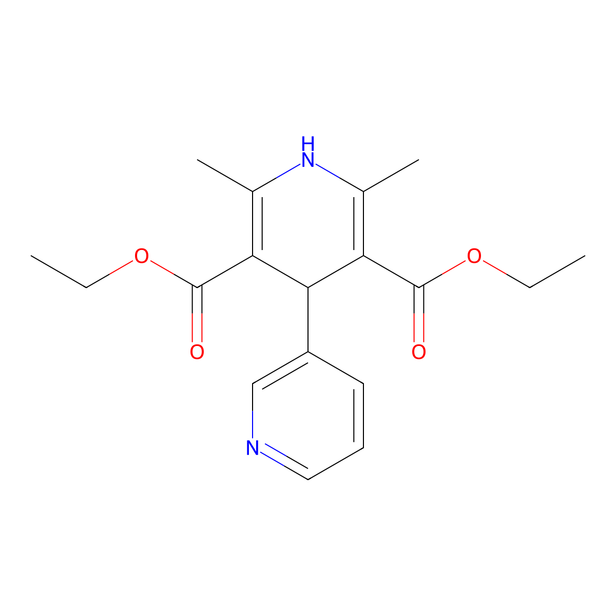 Diethyl 1',4'-dihydro-2',6'-dimethyl-(3,4'-bipyridine)-3',5'-dicarboxylate molecular structure, CAS 23125-30-6