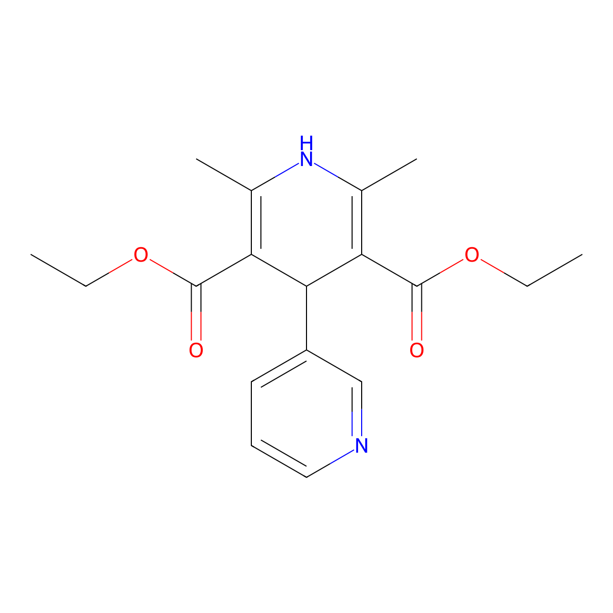 Diethyl 1',4'-dihydro-2',6'-dimethyl-(3,4'-bipyridine)-3',5'-dicarboxylate molecular structure, CAS 23125-30-6