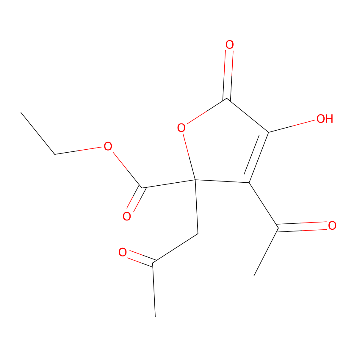 Ethyl 3-acetyl-2,5-dihydro-4-hydroxy-5-oxo-2-(2-oxopropyl)-2-furoate molecular structure, CAS 23127-85-7