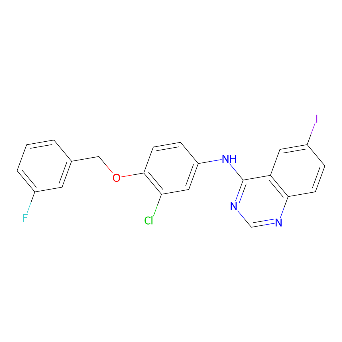 4-Quinazolinamine, N-[3-chloro-4-[(3-fluorophenyl)methoxy]phenyl]-6-iodo- molecular structure, CAS 231278-20-9