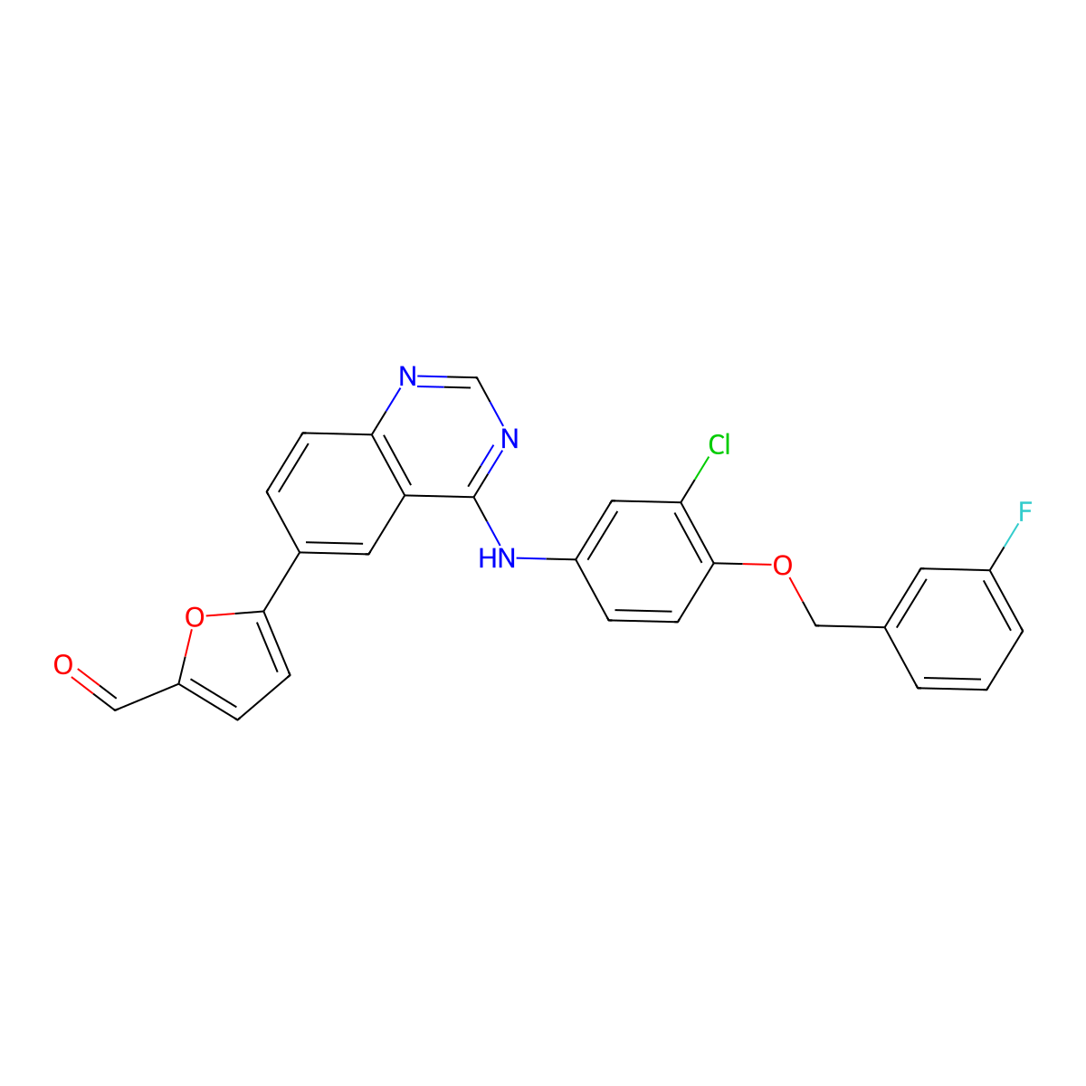 (5-(4-(4-((3-Fluorobenzyl)oxy)-3-chloroanilino)-6-quinazolinyl)-2-furancarboxaldehyde molecular structure, CAS 231278-84-5
