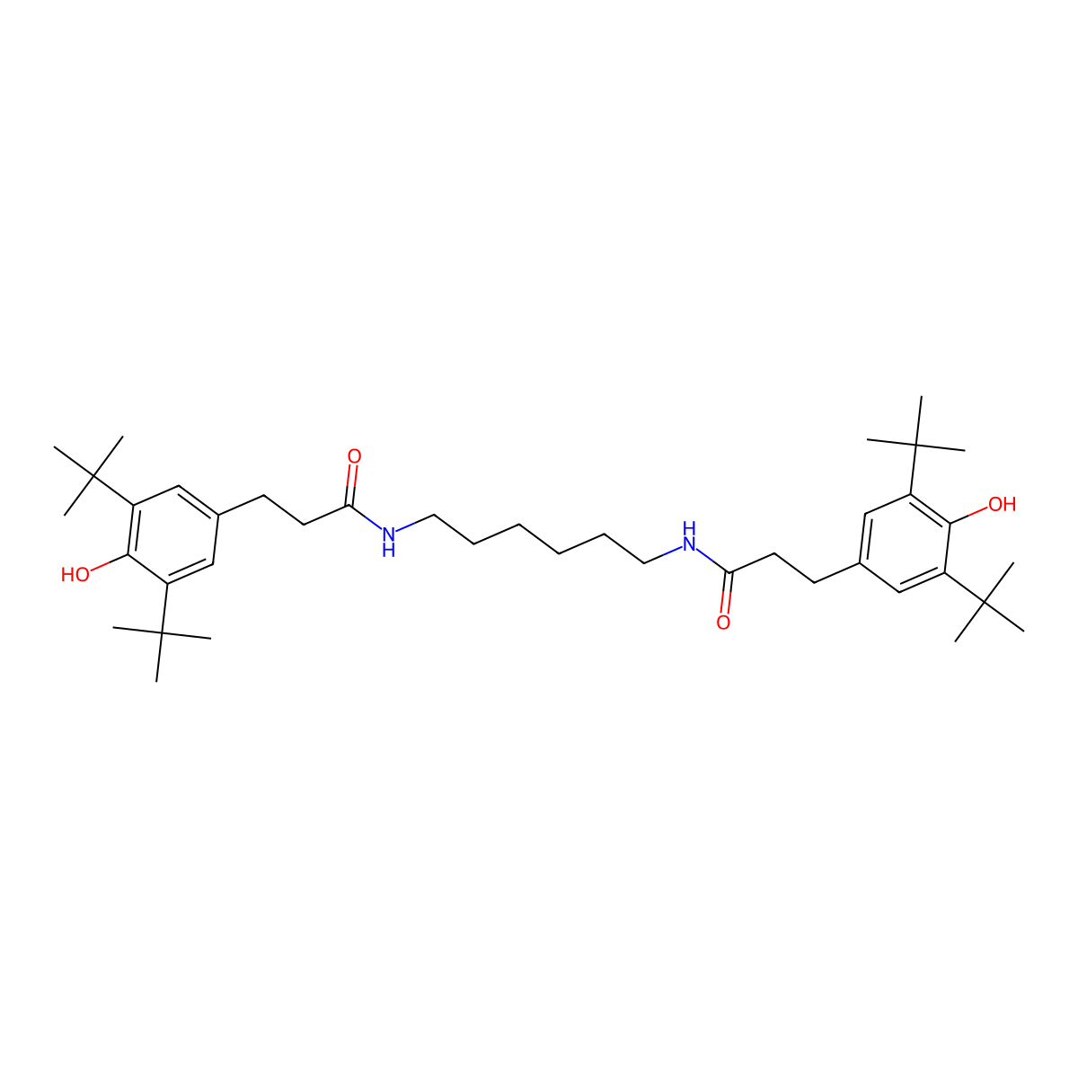 N,N'-Hexamethylenebis(3,5-di-tert-butyl-4-hydroxyhydrocinnamamide) molecular structure, CAS 23128-74-7