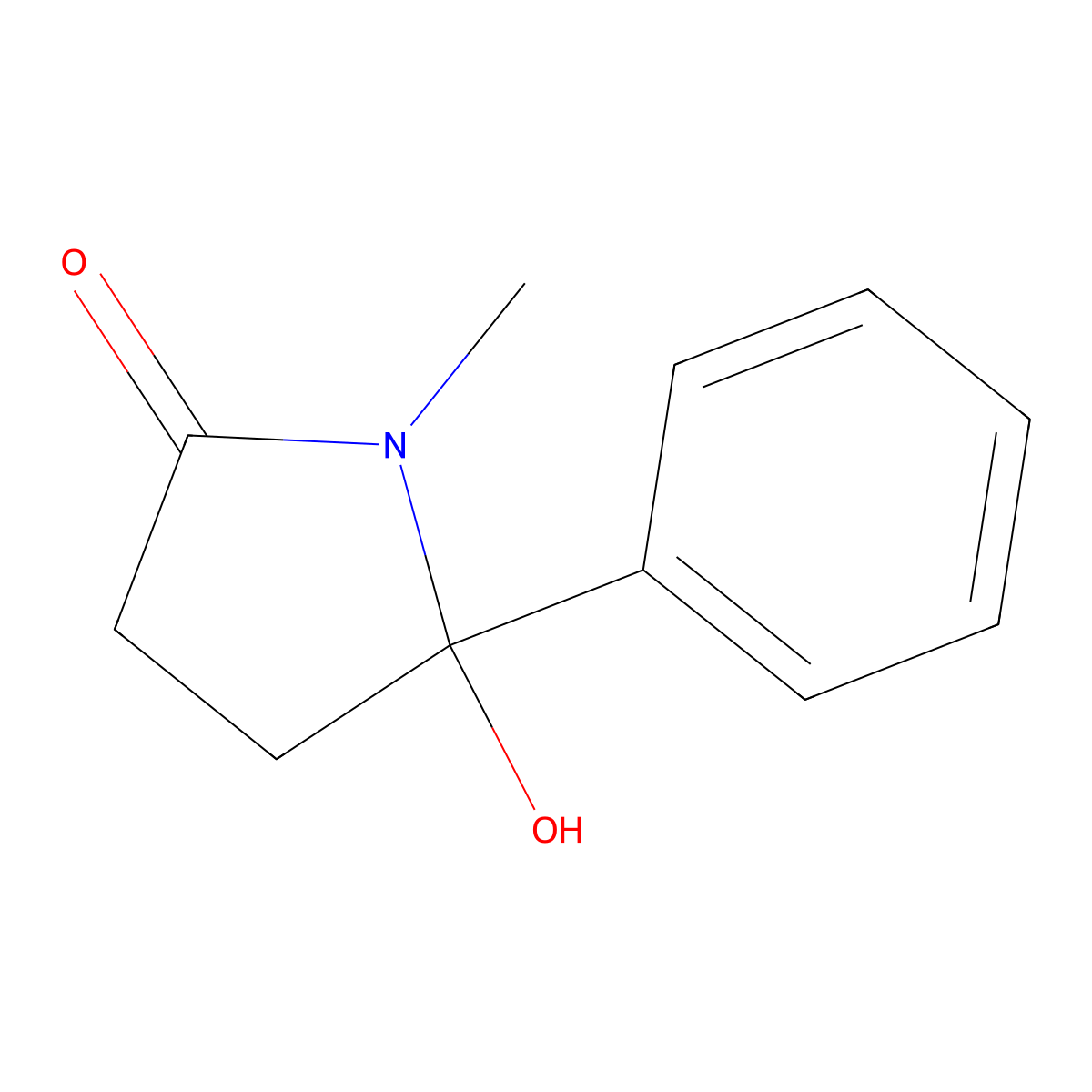 5-Hydroxy-1-methyl-5-phenylpyrrolidin-2-one molecular structure, CAS 23132-30-1